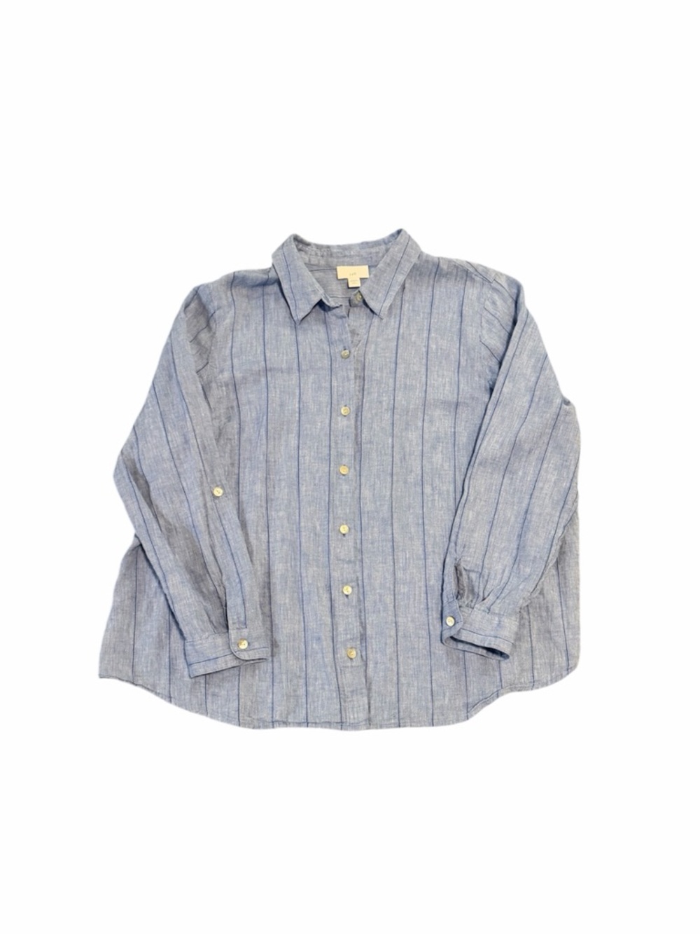 J Jill Linen Cotton Stripe Roll Tab Sleeve Blouse Top